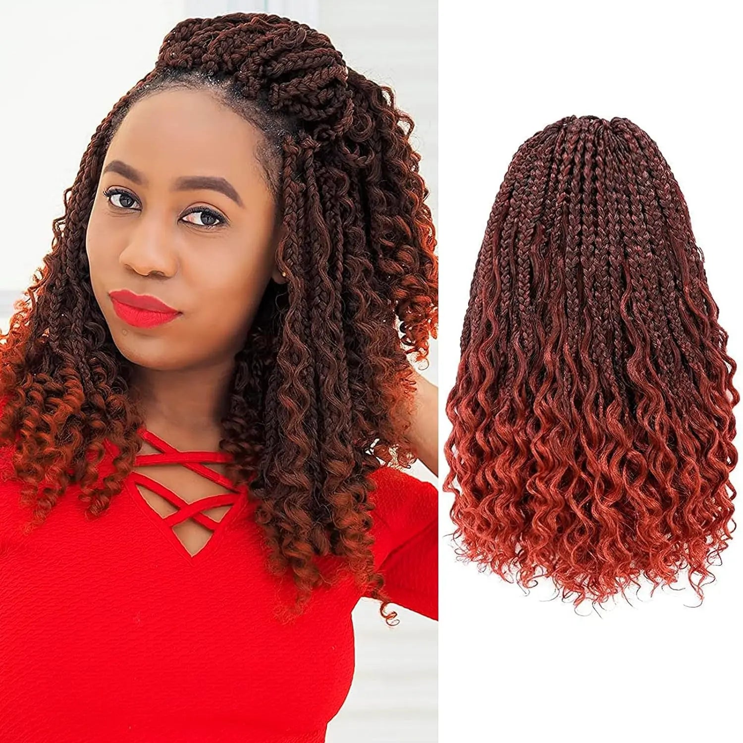 ( US ONLY) FAST SHIPPING GBB | Toyotress® Bohemian Box Braids Crochet Hair - 10 Inch 8 Packs Ombre Brown Blonde Box Braids Crochet Hair Curly End Crochet Braids, Short Pre-looped Synthetic Braidsing Hair Extensions Toyotress